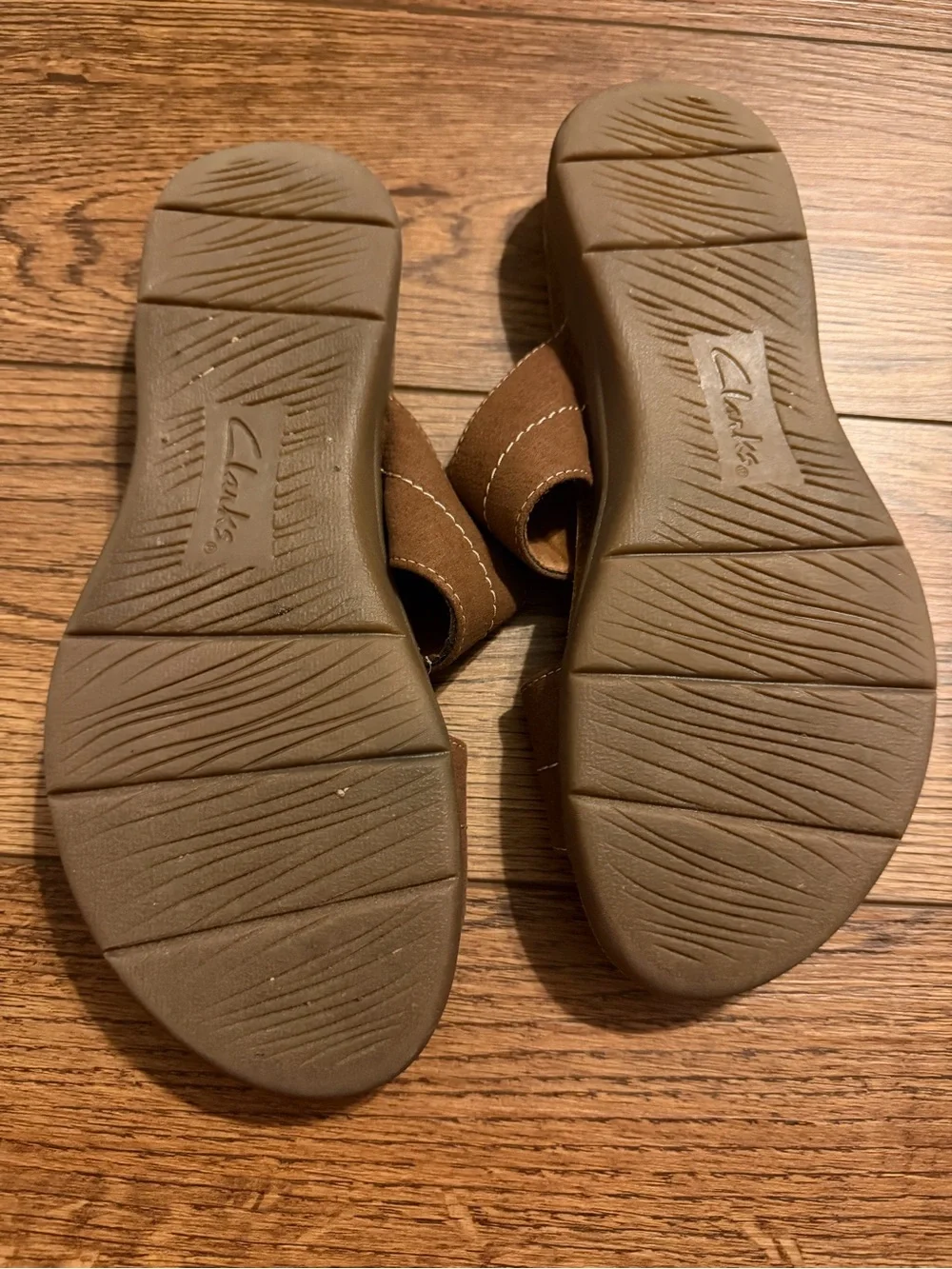 Clarks April Dusk Brown Buckle Comfort Straps Slide Sandals Wedge Women's US 10